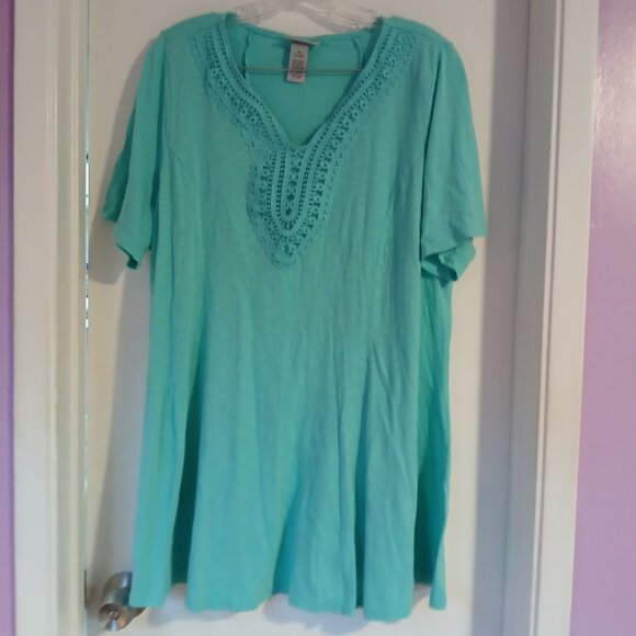 Catherines Tops - Catherine's Women's Crochet Swing Tunic Aqua Blue SZ 0X GUC